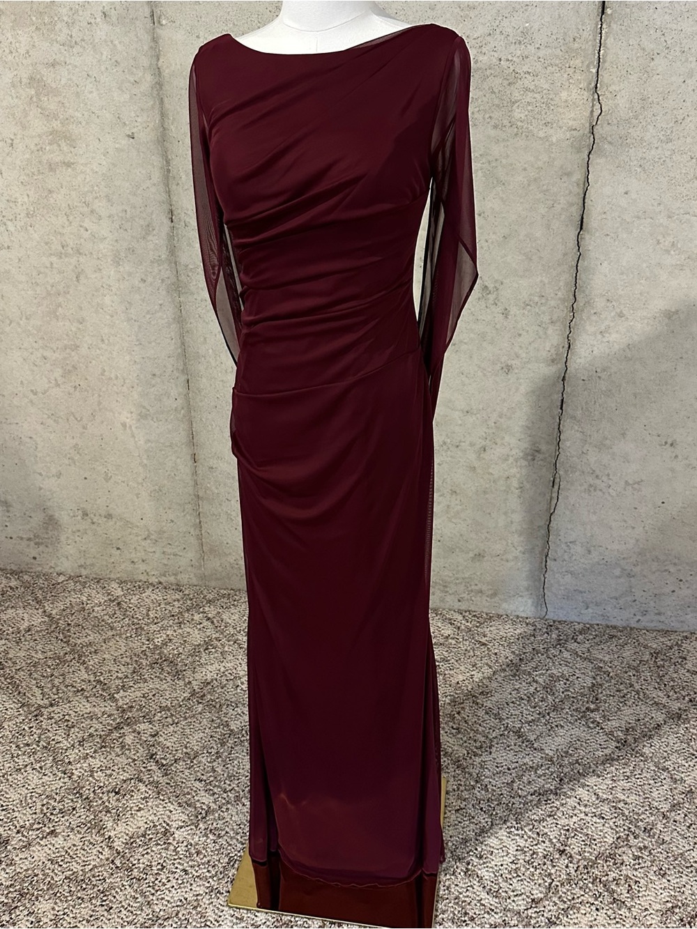Azazie Burgundy Formal Gown Draped Maxi Bridesmaid Dress Old Money Size 6